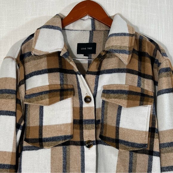 Love Tree Neutral Plaid Heavy Weight Shacket Shirt Jacket Size S - Picture 2 of 9